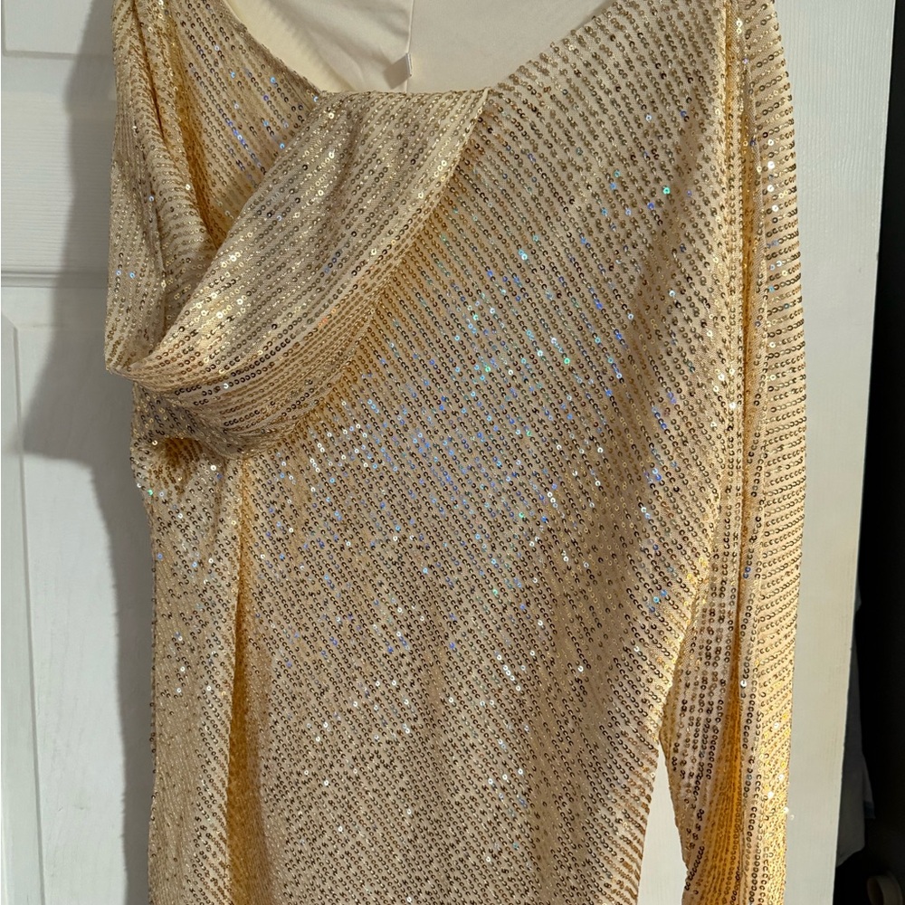 Elegant long sleeve gold sequin dress